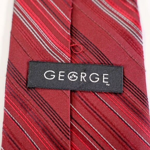 George‎ Red Striped Woven Silk Tie - Picture 3 of 6